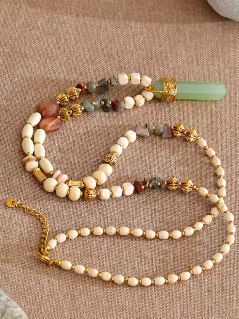 Whimsical Green Jade Beaded Necklace - Picture 10 of 15